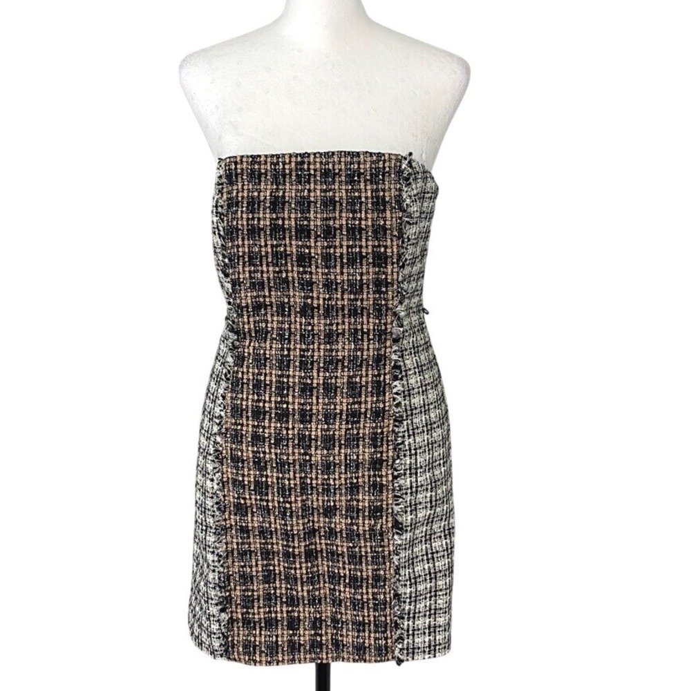 Forever 21 Plaid Tweed Strapless Mini Dress Black‎ Multi Small